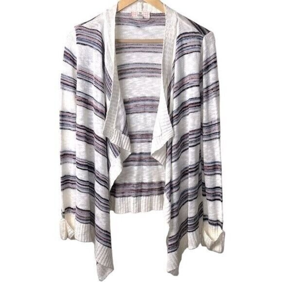 Pink Republic Multi Color Striped Open Draped Lagenlook Cardigan Sweater Medium - Picture 1 of 7